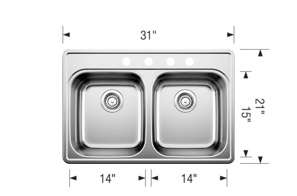 Blanco Essential Double Bowl Drop in Sink 4 hole