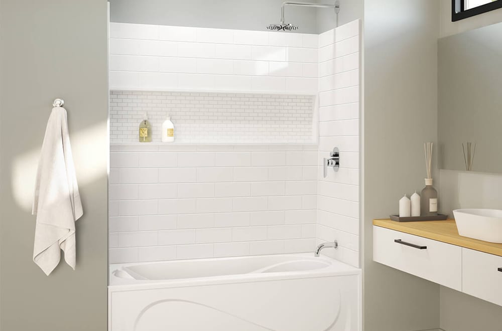 Maax Nextile 4 Piece Tub Wall Set, White Subway Tile Bathtub Surround