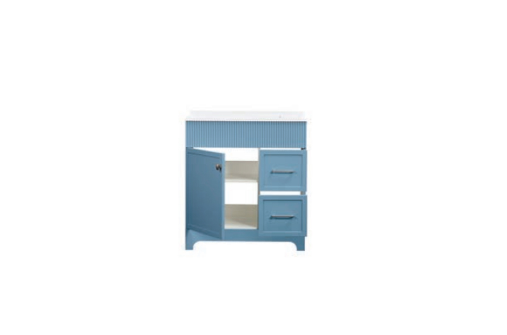 Ruby 32 inch vanity matte blue front drawers and doors