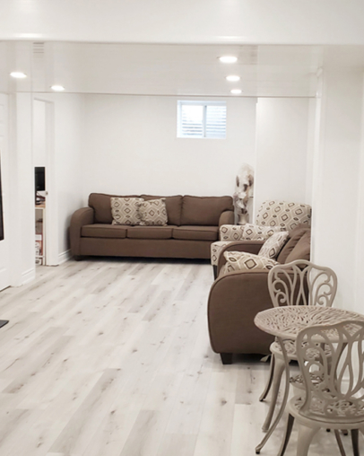 Trusscore wall board and ceiling board in basement