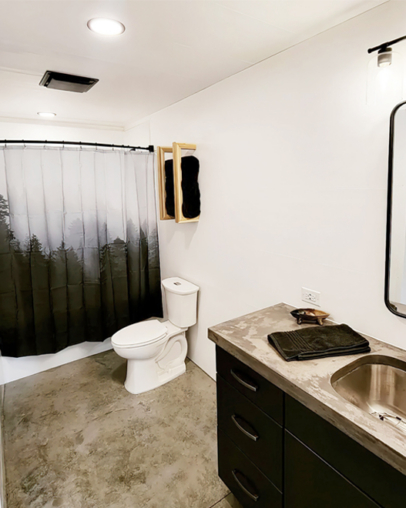 Trusscore wall board and ceiling board in bathroom